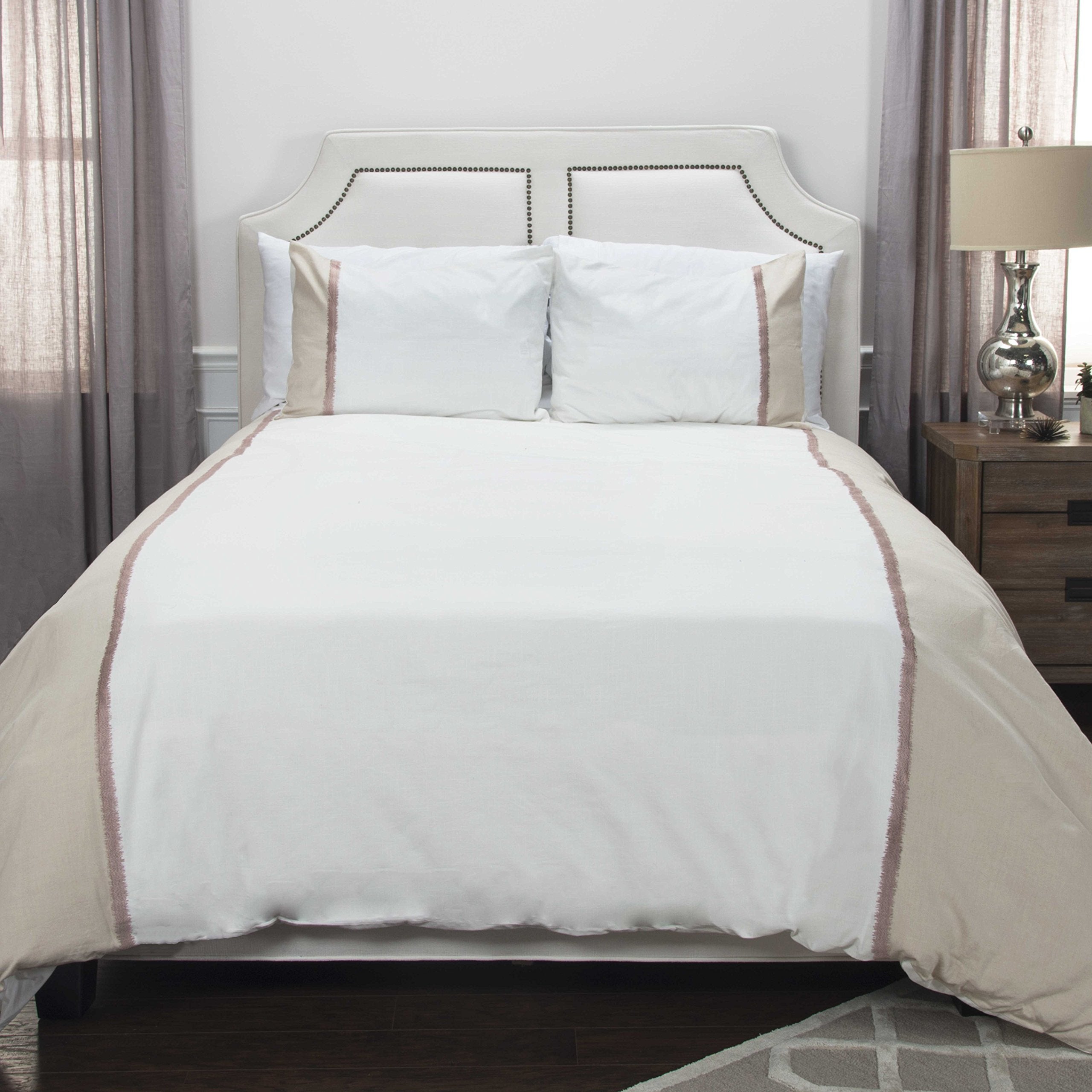Rizzy Home BT4443 Duvet, 96"X98", White/Brown/Neutral